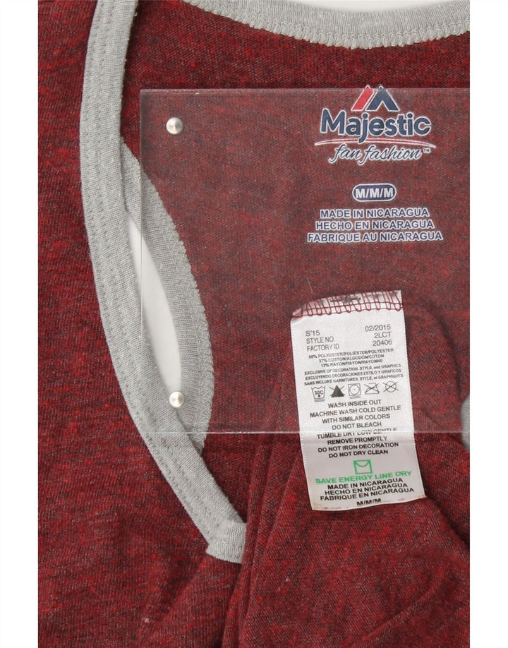 MAJESTIC Womens Graphic Vest Top UK 12 Medium Maroon Polyester Vintage Majestic and Second-Hand Majestic from Messina Hembry 