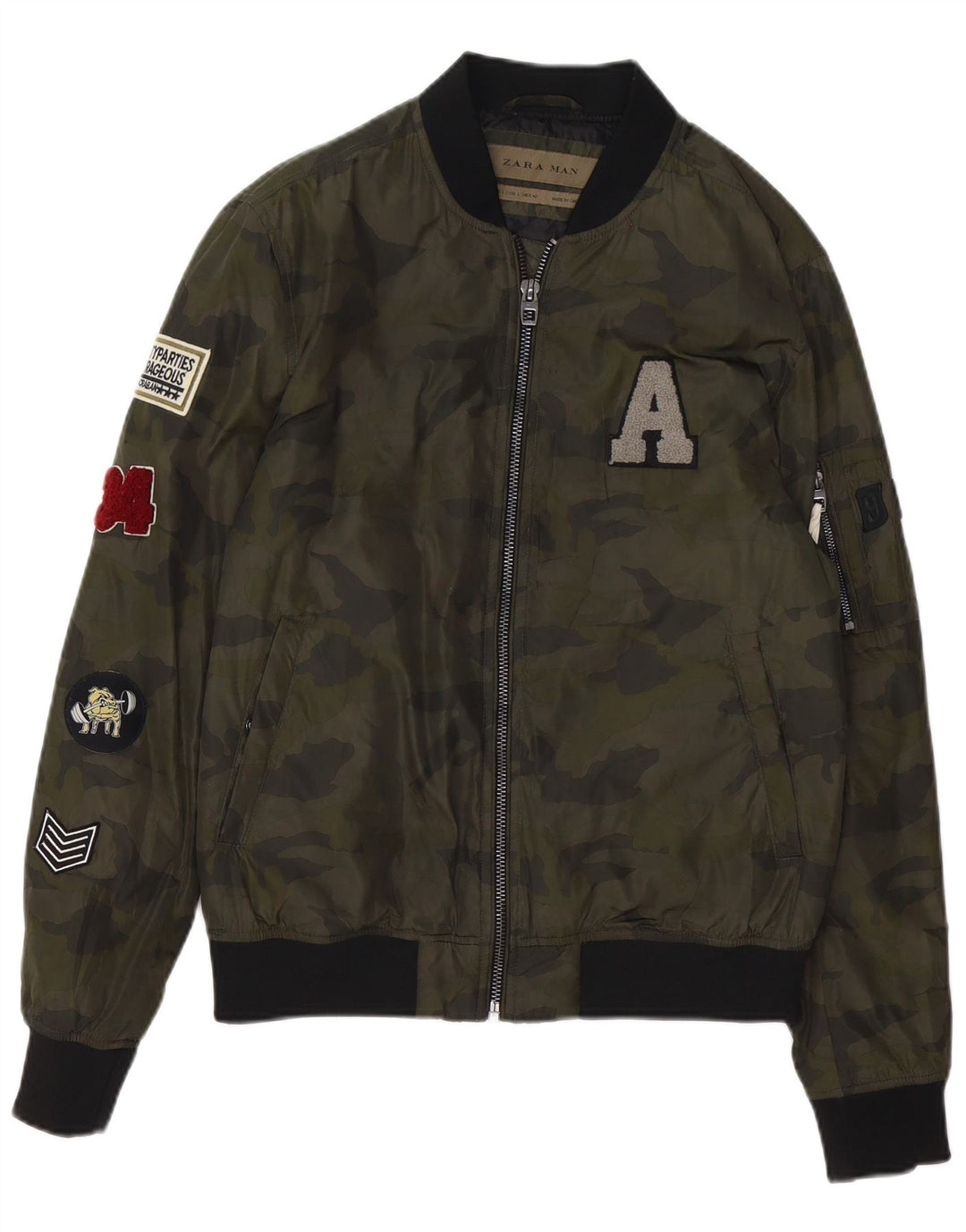 Zara muška grafička bomber jakna UK 40 velika zelena maskirna poliester