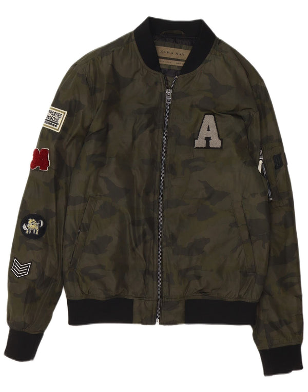 Zara muška grafička bomber jakna UK 40 velika zelena maskirna poliester