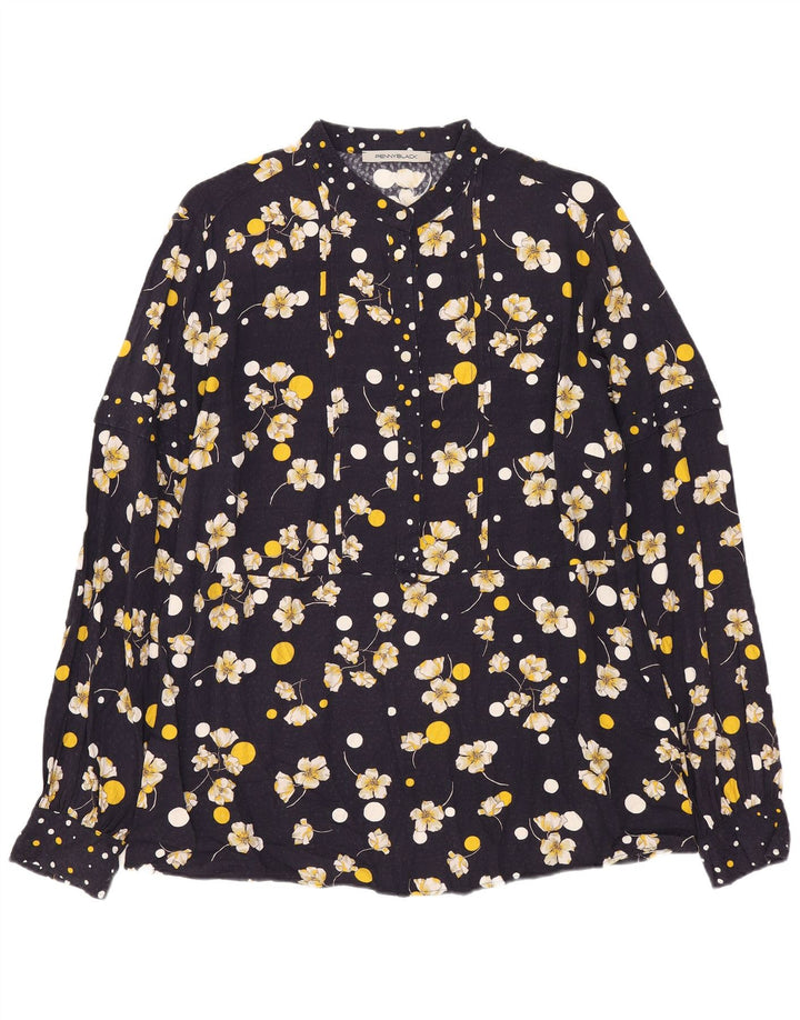 Penny Crna ženska majica majica UK 16 Velika tamnoplava cvjetna viskoza