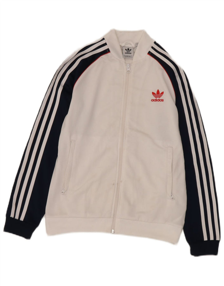 Gornja jakna od trenirke Adidas za dječake 11-12 godina, bijela poliesterska boja