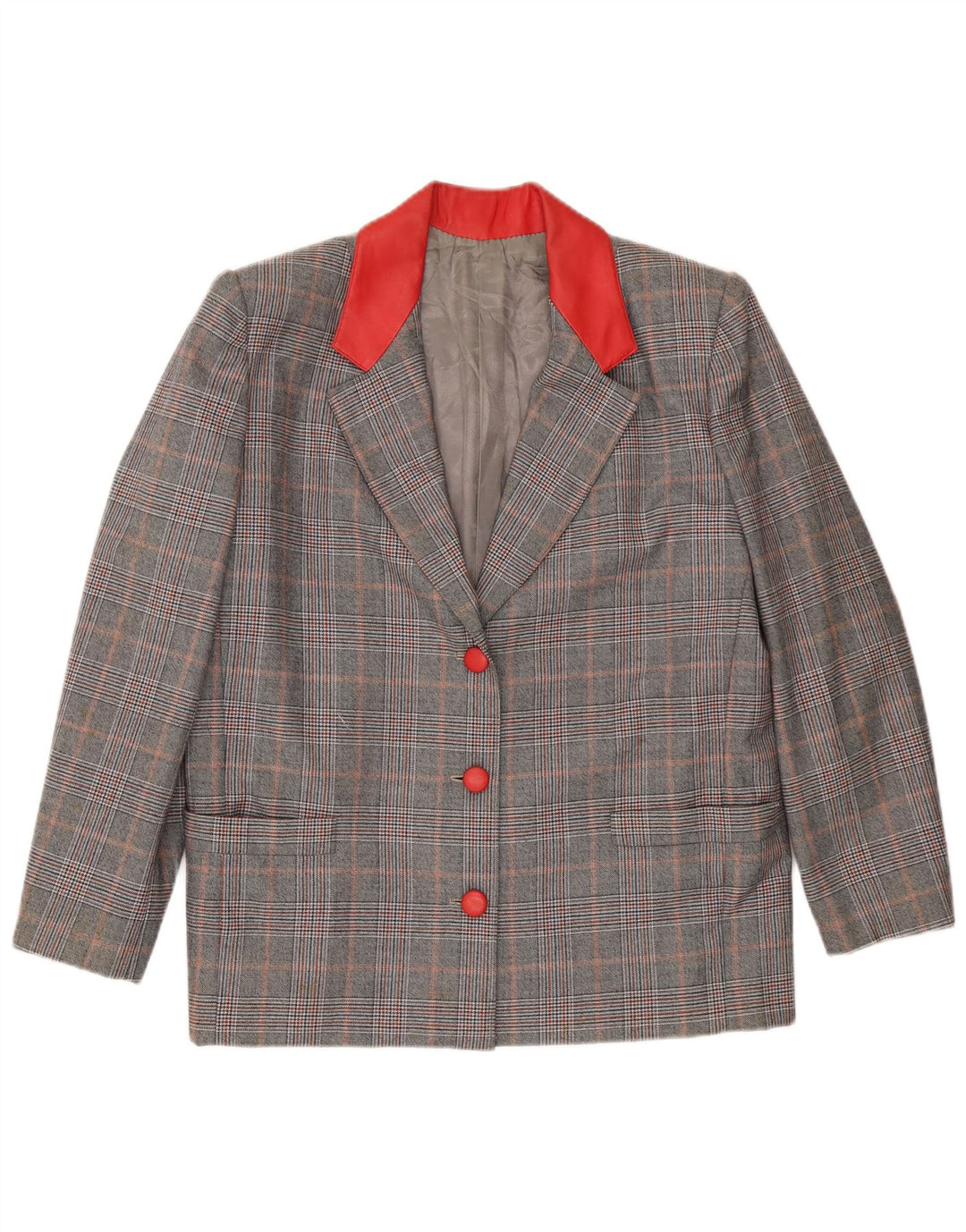 VINTAGE ženski sako s 3 gumba UK 16 Veliki sivi karirani