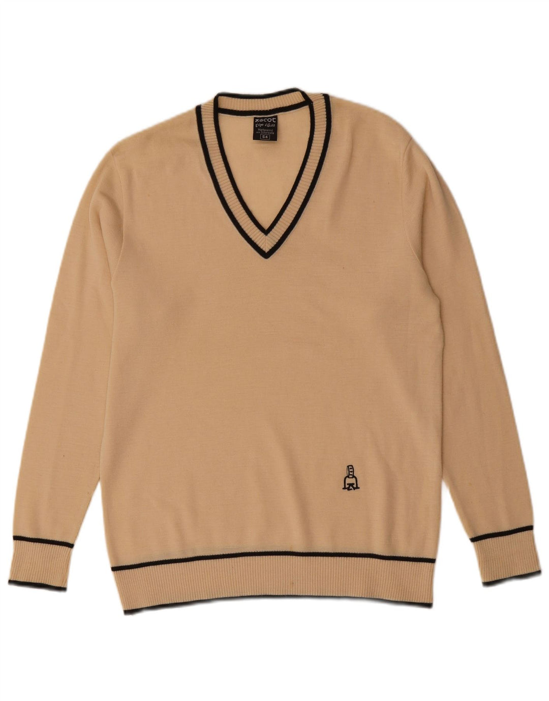 ASCOT Mens V-Neck Jumper Sweater IT 54 XL Beige Wool