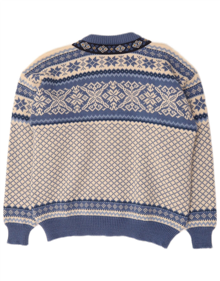 Vintage muški kardigan džemper srednje plave boje Fair Isle