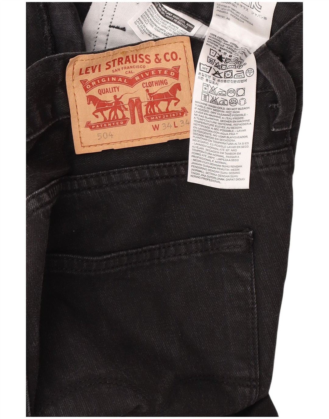 Levi's muške 504 ravne traperice W34 L34 crni pamuk