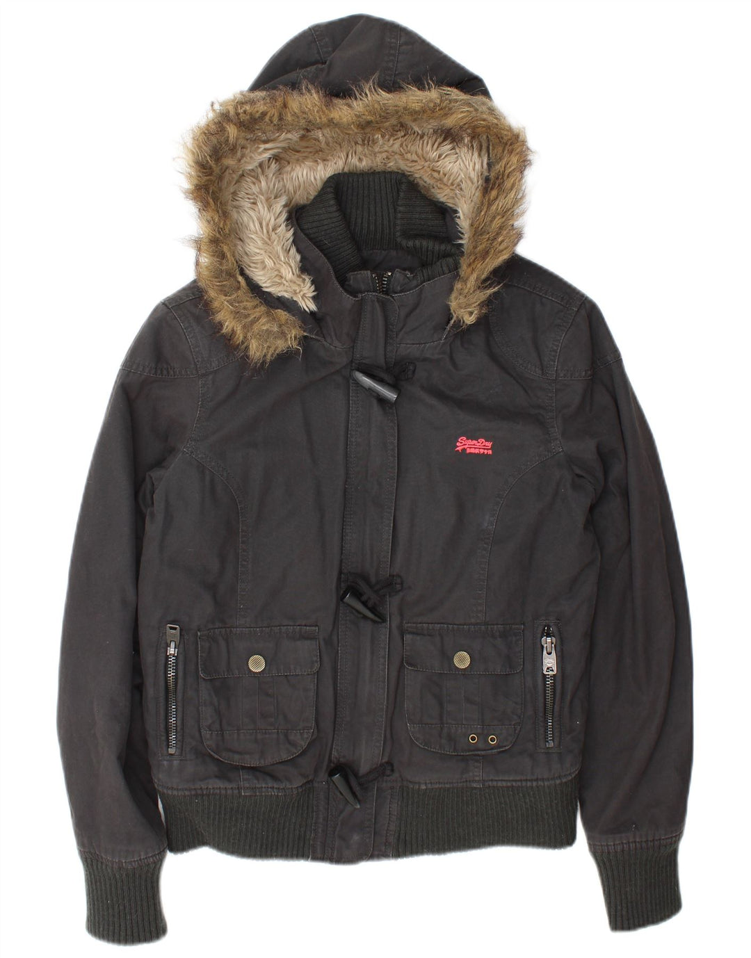 Superdry ženska bomber jakna s kapuljačom UK 16 Veliki sivi pamuk
