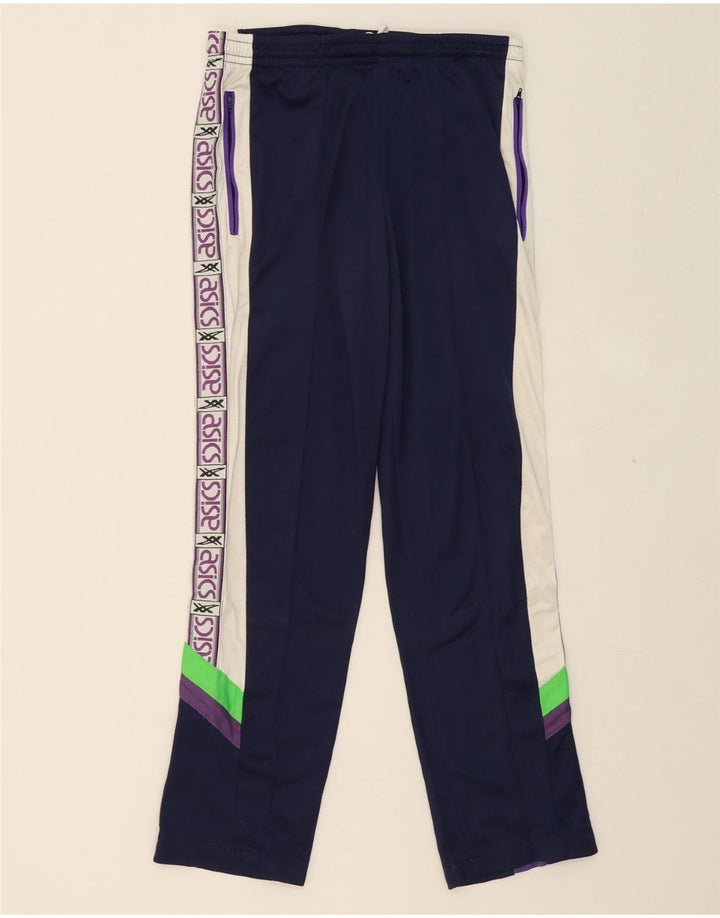 ASICS Mens Graphic Tracksuit Trousers Medium Navy Blue Colourblock Vintage Asics and Second-Hand Asics from Messina Hembry 