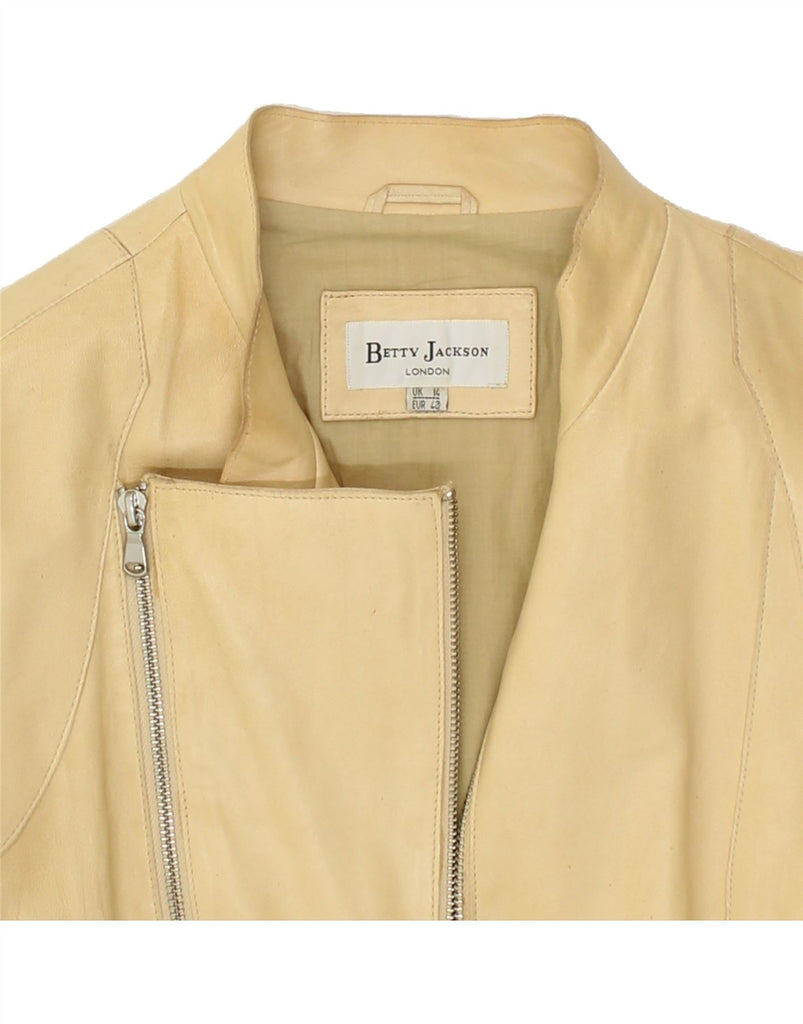 BETTY JACKSON Womens Leather Jacket UK 14 Medium Beige Leather Vintage Betty Jackson and Second-Hand Betty Jackson from Messina Hembry 