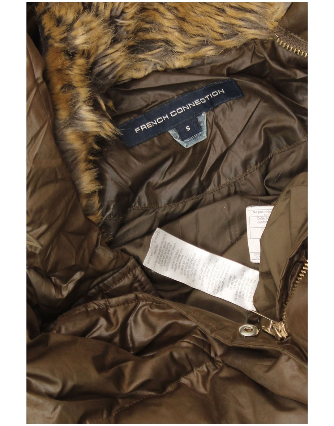 FRENCH CONNECTION Ženski podstavljeni kaput s kapuljačom UK 10 Mali smeđi poliester
