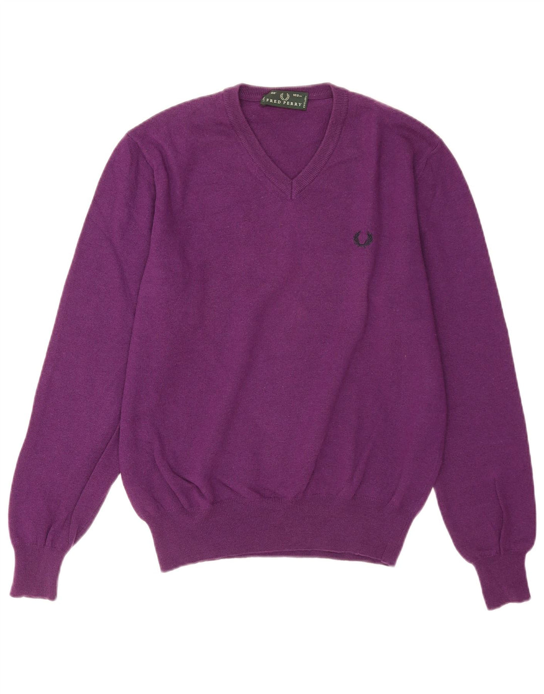 Srednje ljubičasta vunena muška pulover s V-izrezom Fred Perry