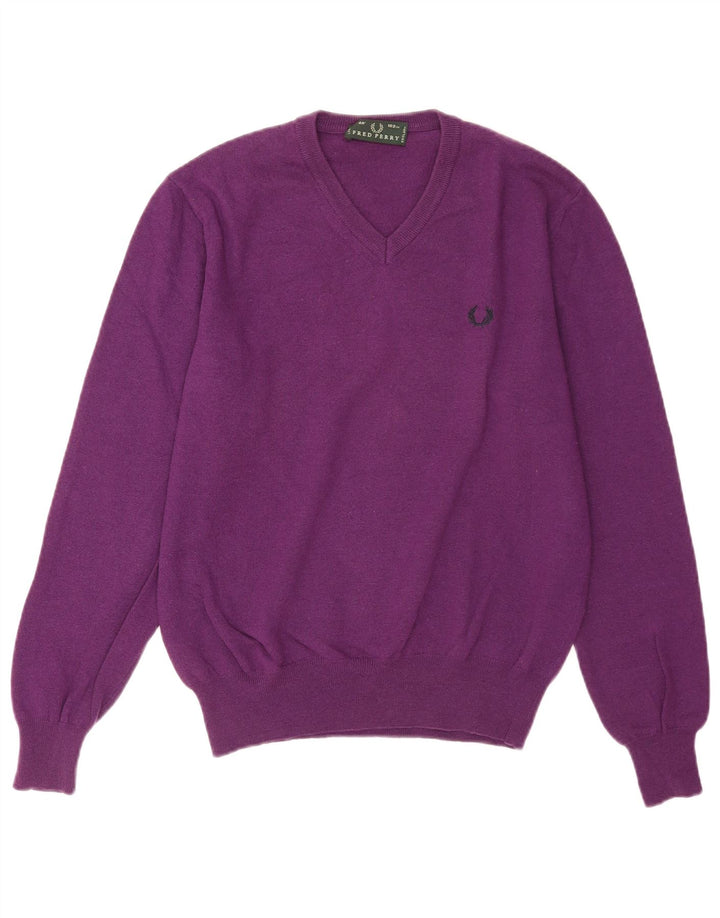 Srednje ljubičasta vunena muška pulover s V-izrezom Fred Perry