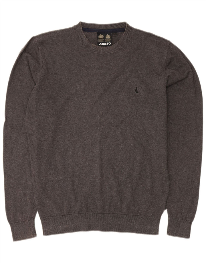 MUSTO Muški pulover s okruglim izrezom Veliki sivi pamuk