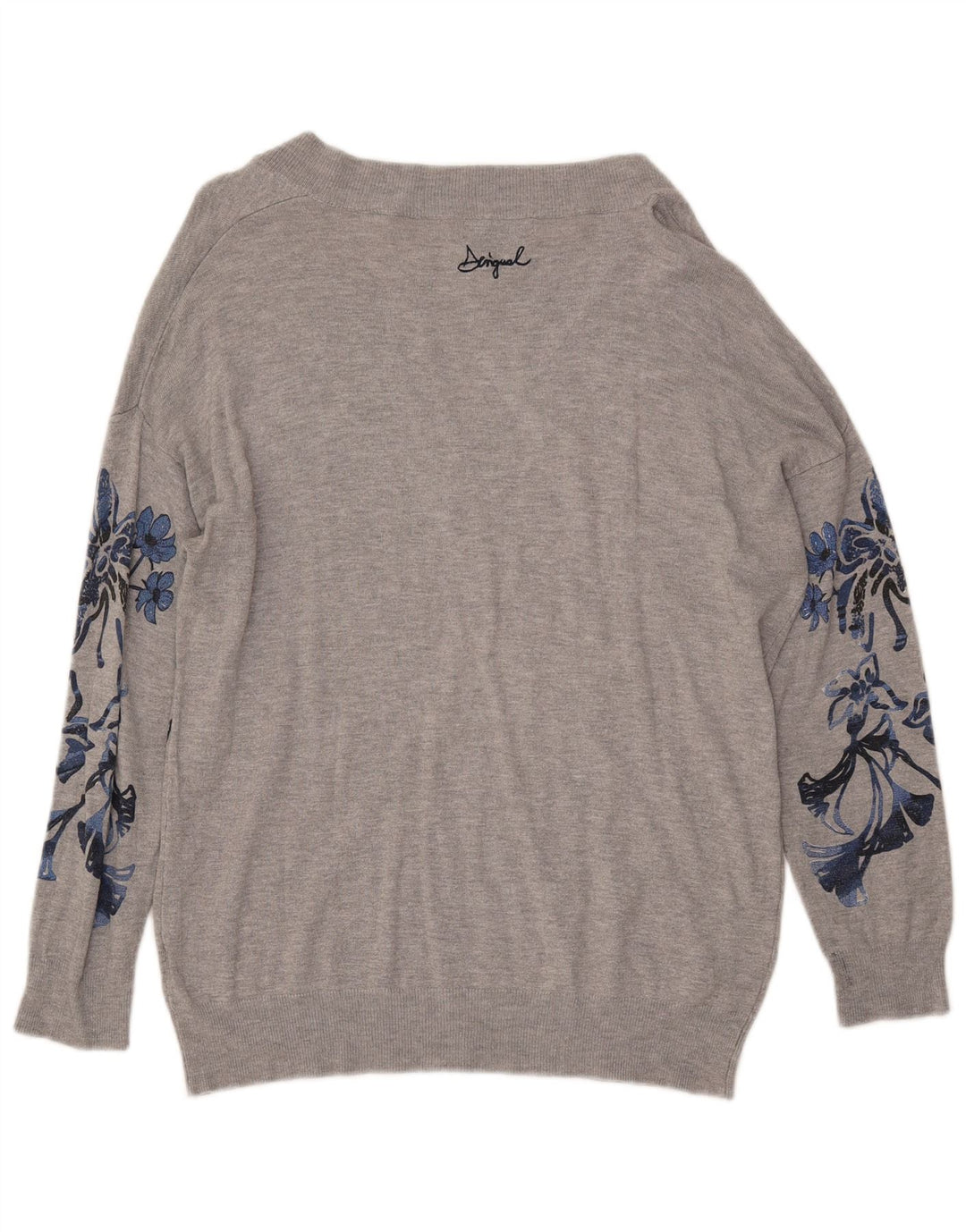 DESIGUAL ženski džemper s grafičkim V-izrezom UK 14 srednje sivi cvjetni