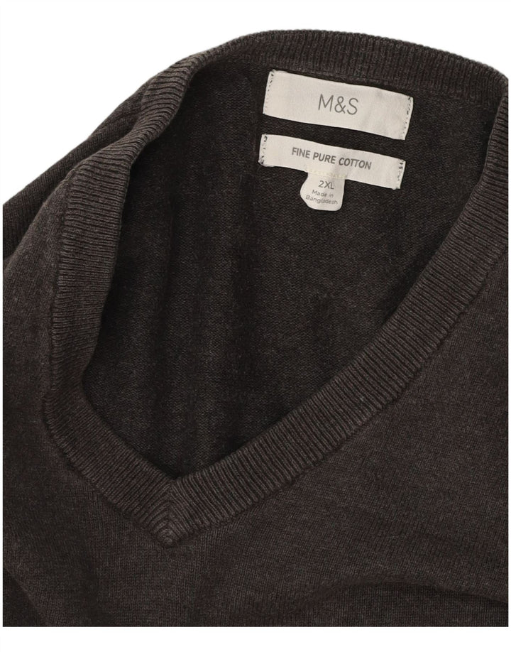 MARKS & SPENCER Muški pulover s V-izrezom 2XL sivi pamuk