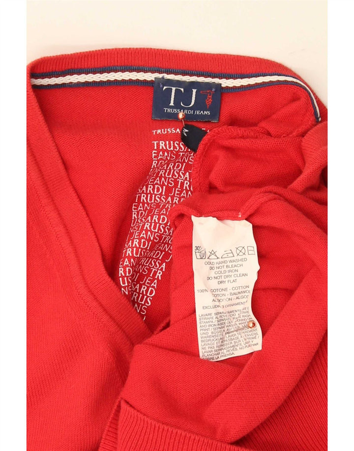 Trussardi Jeans muški džemper s V-izrezom Srednje crveni pamuk