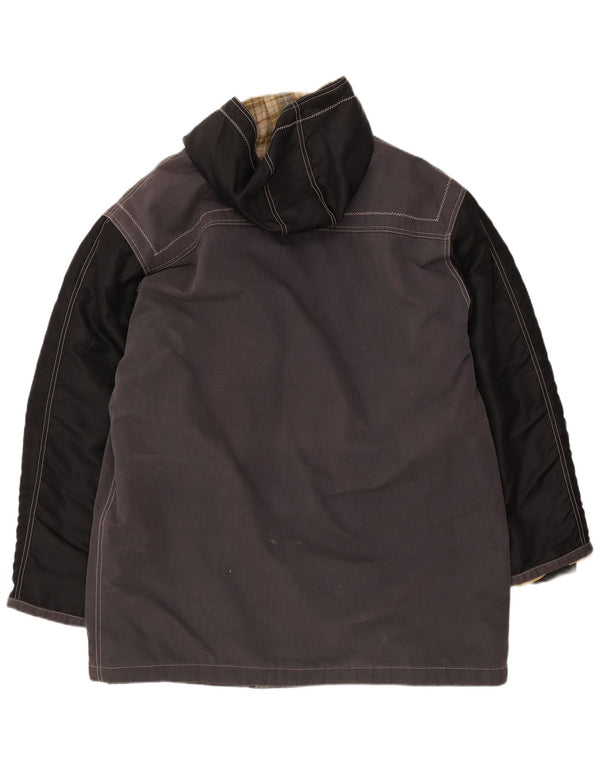 VINTAGE muški duffle kaput s kapuljačom UK 42 XL sivi pamuk u boji