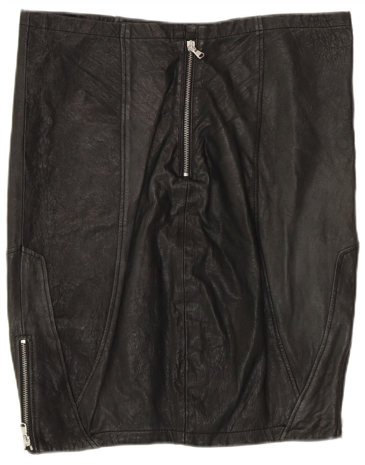 VINTAGE ženska kožna suknja UK 12 srednje W30 crna patchwork koža