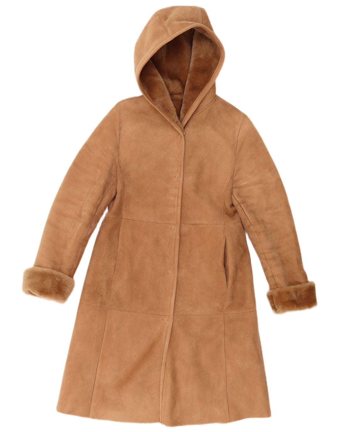 Vintage ženski kaput od striženih šiša s kapuljačom UK 10 Small Beige