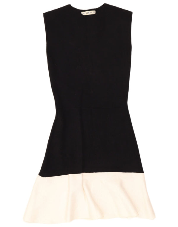 Zara Womens Sleeveless A-Line Dress UK 10 Small Black Colourblock