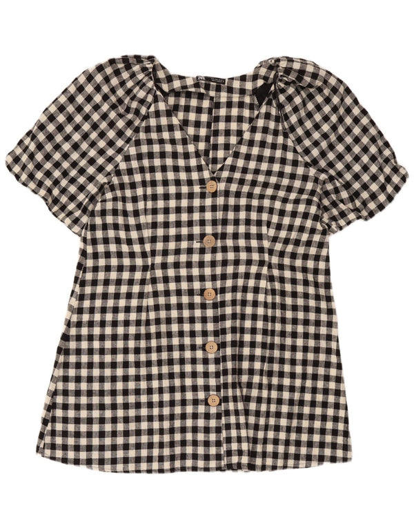 Zara ženska košulja kratkih rukava UK 16 Large Black Gingham lan