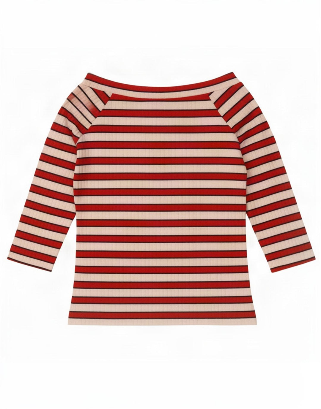 Marks & Spencer ženska majica s otvorenim ramenima 3/4 rukava UK 12 srednje crvene pruge