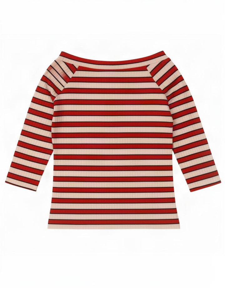 Marks & Spencer ženska majica s otvorenim ramenima 3/4 rukava UK 12 srednje crvene pruge