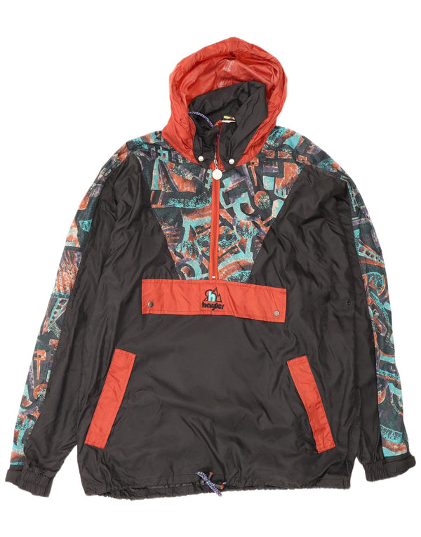 Vintage muška anorak kišna jakna s kapuljačom UK 38 srednje crne geometrije