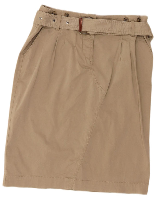 Max Mara ženska vikend ravna suknja UK 14 velika W34 kaki pamuk