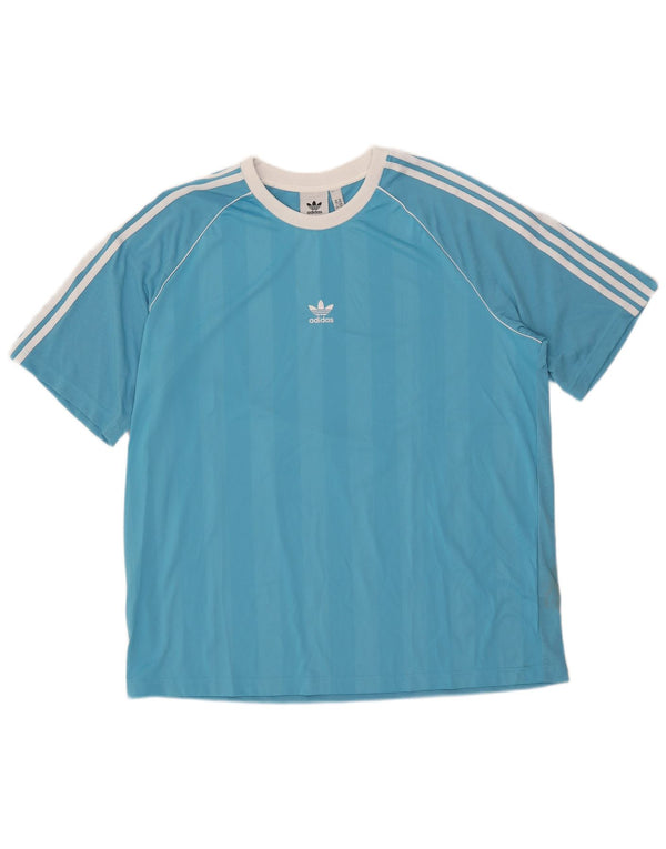 Adidas Mens T-Shirt Top 2XL Blue Striped Polyester