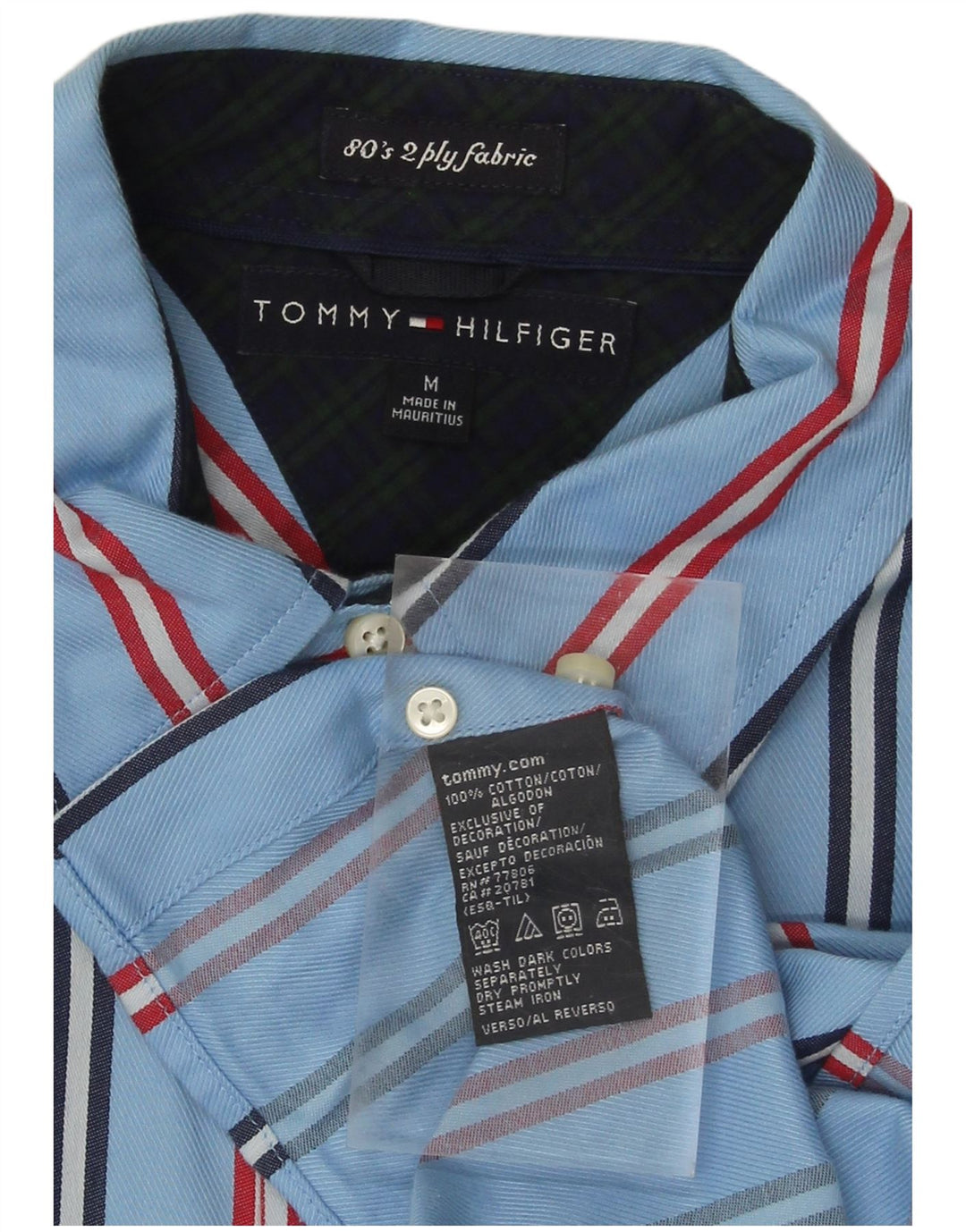 TOMMY HILFIGER Mens Shirt Medium Blue Striped Cotton
