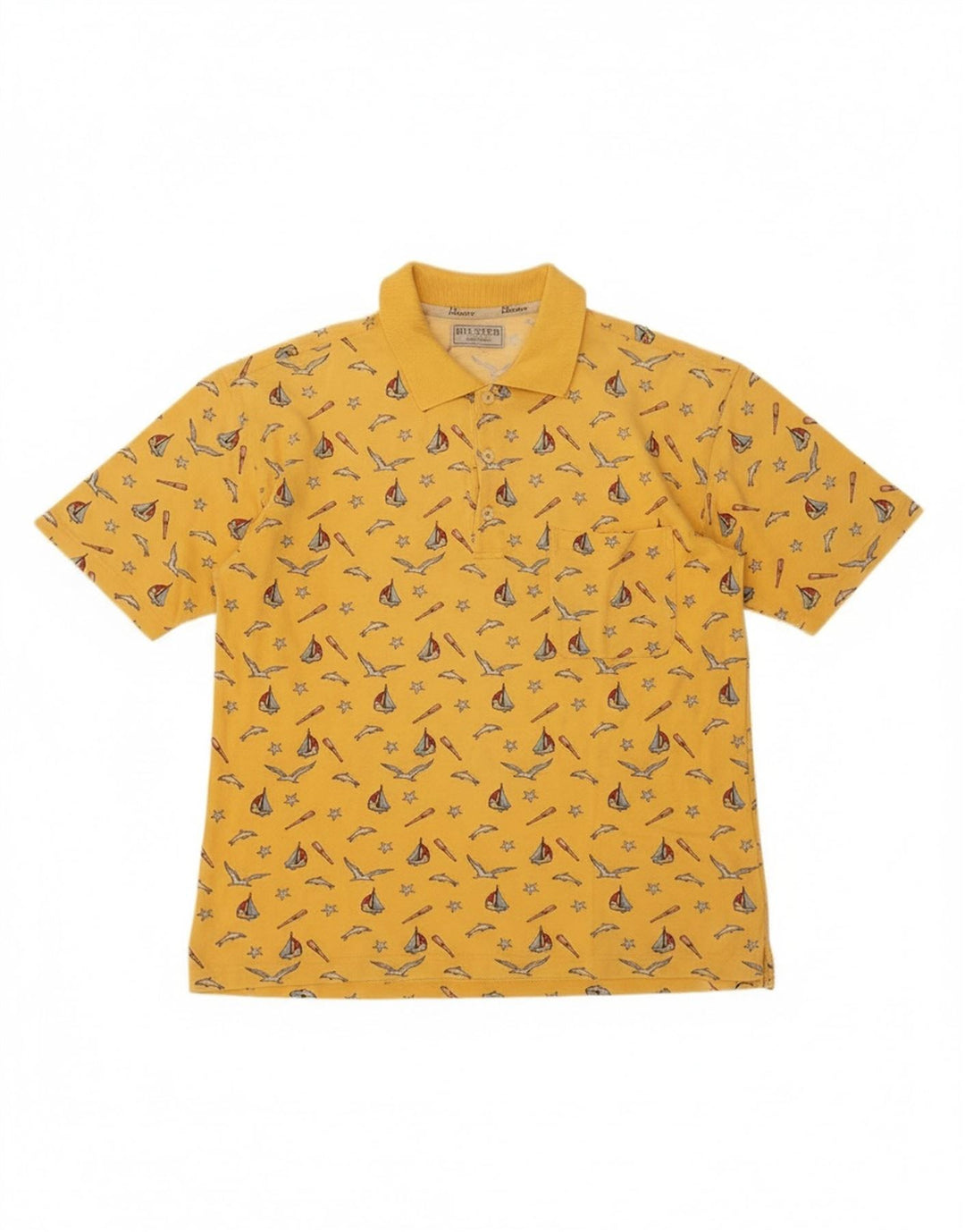 BLUSTER Mens Abstract Pattern Polo Shirt Large Yellow