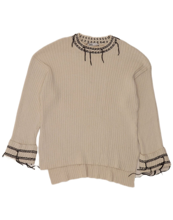 Zara ženski pulover s okruglim izrezom UK 16 Large Off White Pamuk