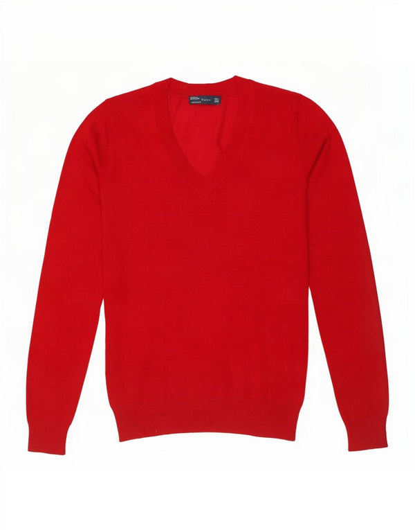 Zara Womens V-Neck Jumper Sweater UK 16 Large Red Viscose
