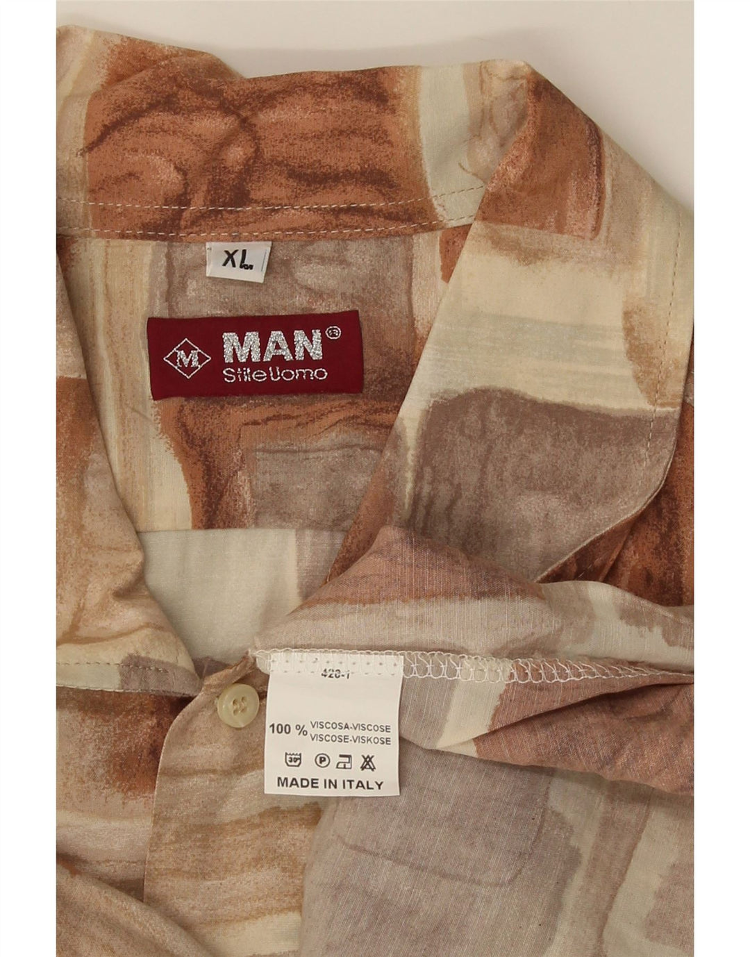 Vintage muška košulja kratkih rukava XL smeđa patchwork viskoza