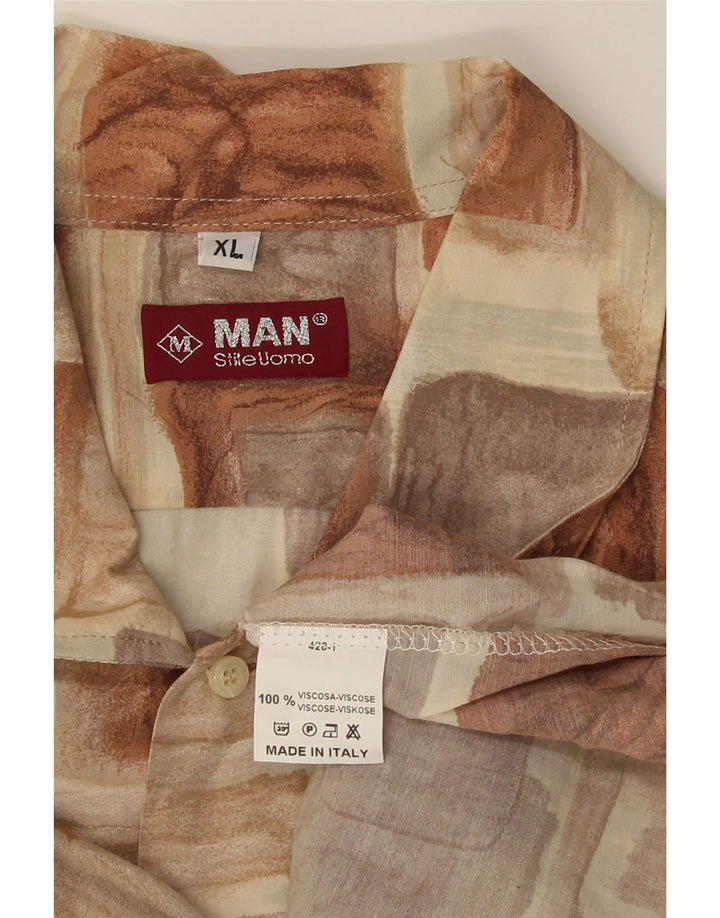 Vintage muška košulja kratkih rukava XL smeđa patchwork viskoza