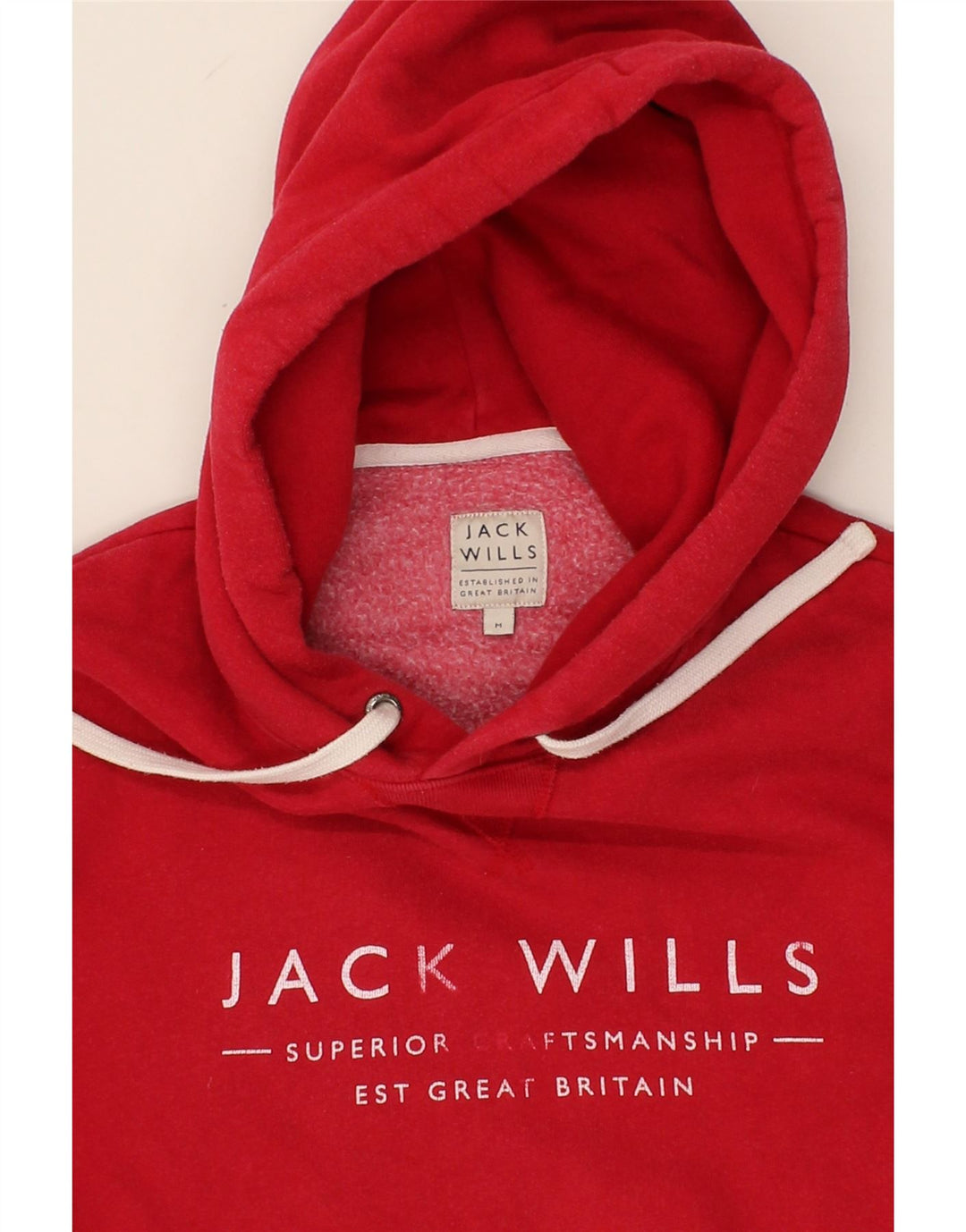 JACK WILLS Mens Graphic Hoodie Jumper Medium Red Cotton Vintage Jack Wills and Second-Hand Jack Wills from Messina Hembry 