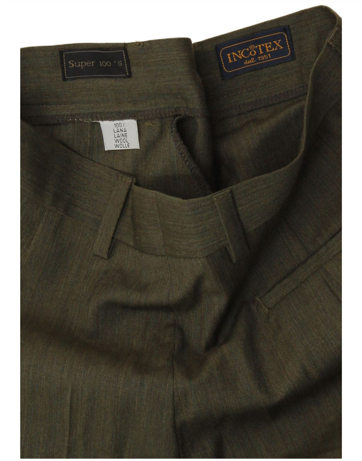 INCOTEX ženske hlače s štipaljkama UK 8 male W26 L28 kaki vuna