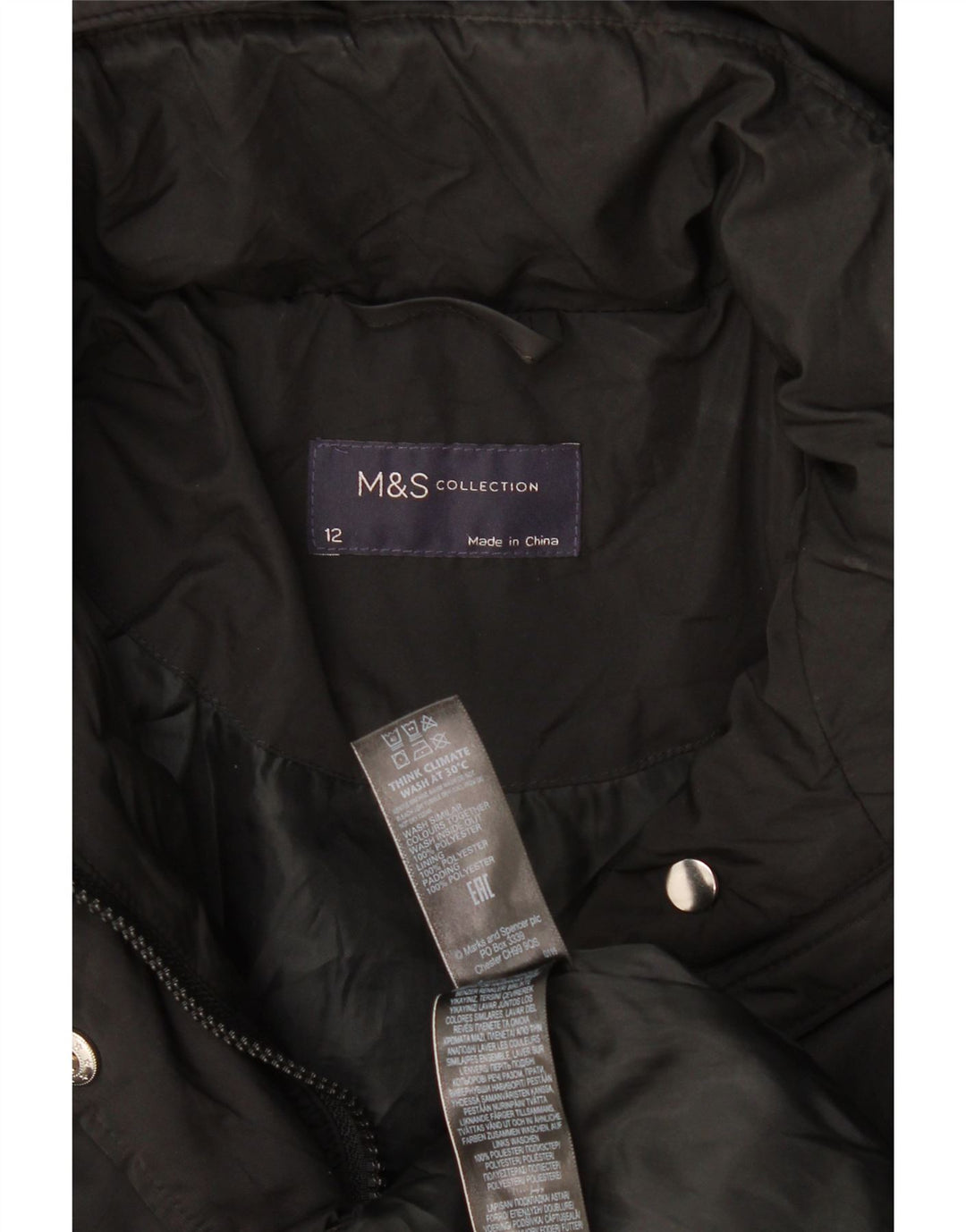 Marks & Spencer ženska podstavljena jakna s kapuljačom UK 12 srednji crni poliester