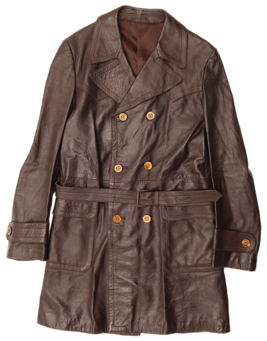 Vintage muški kožni kaput s dvostrukim kopčanjem UK 36 Small Brown