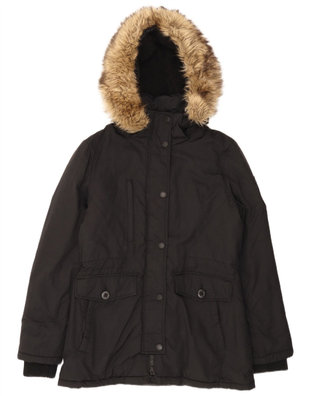 Superdry ženska jakna parka s kapuljačom UK 12 Srednje crni najlon