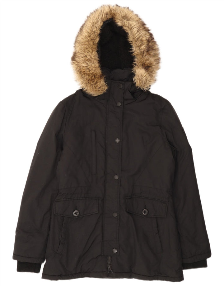 Superdry ženska jakna parka s kapuljačom UK 12 Srednje crni najlon