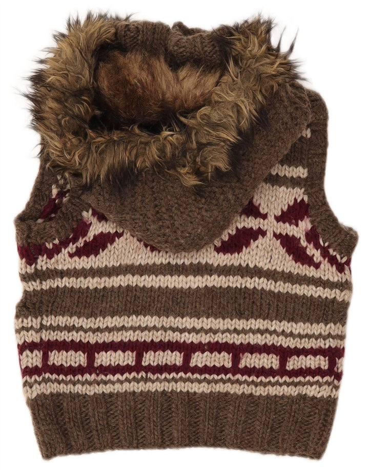 SUPERDRY ženski kardigan pulover s kapuljačom UK 10 Mali smeđi geometrijski