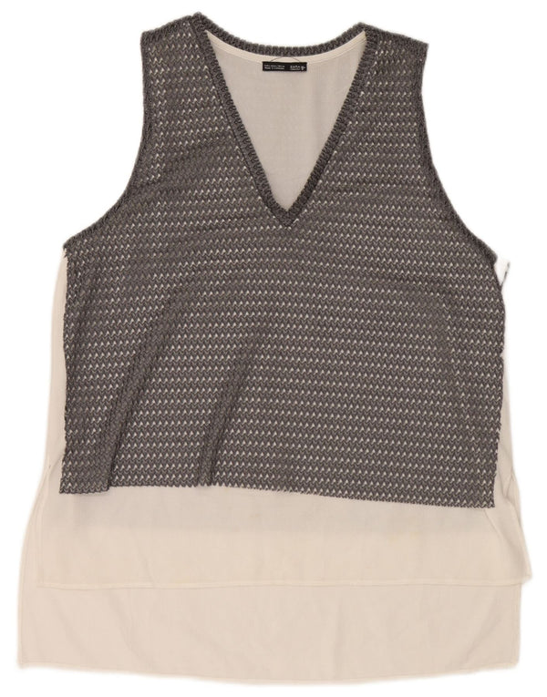 Zara ženska prozirna majica bez rukava UK 16 Large Gray Colourblock