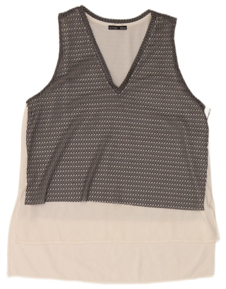 Zara ženska prozirna majica bez rukava UK 16 Large Gray Colourblock