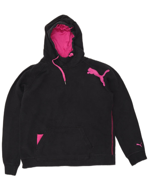 PUMA Womens Graphic Hoodie Jumper UK 14 Large Black Cotton