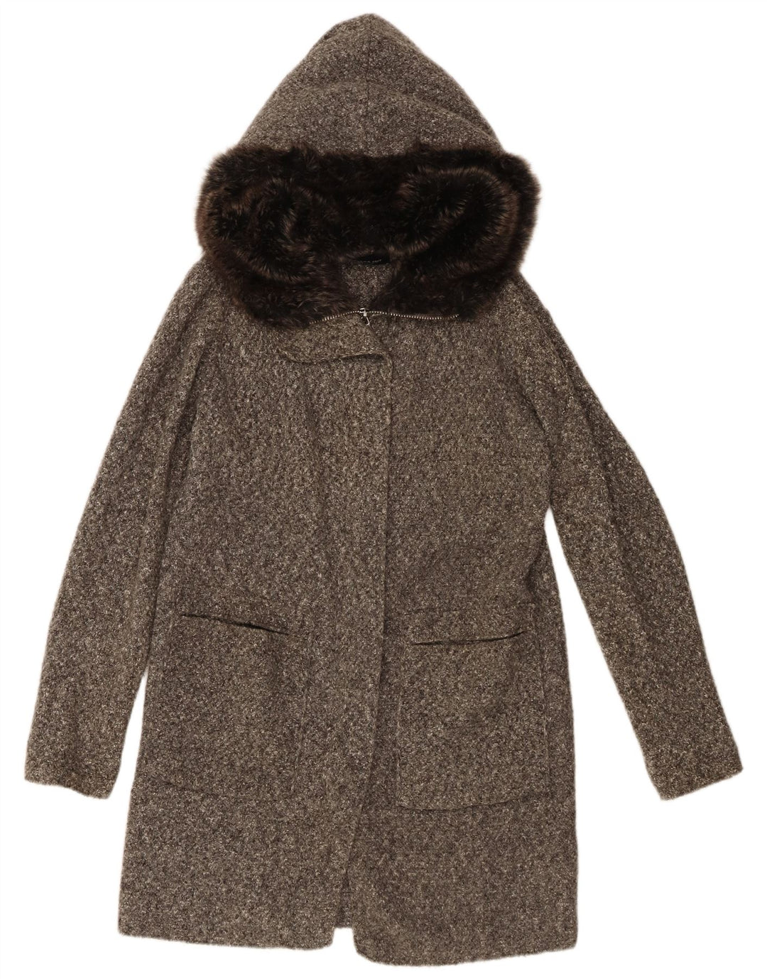 Zara ženski preveliki pleteni kaput s kapuljačom UK 10 Small Grey Flecked Acrylic