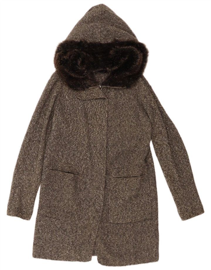 Zara ženski preveliki pleteni kaput s kapuljačom UK 10 Small Grey Flecked Acrylic