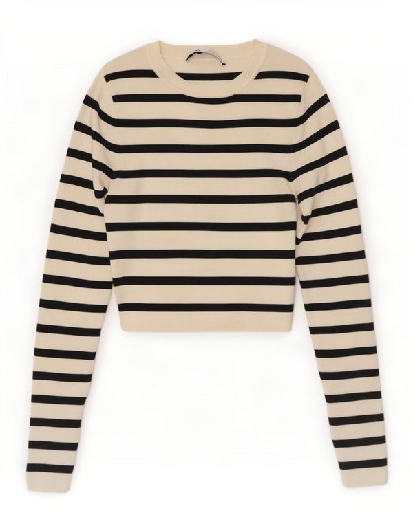 Zara ženski gornji dio kratke bluze UK 8 Small off white prugasta viskoza
