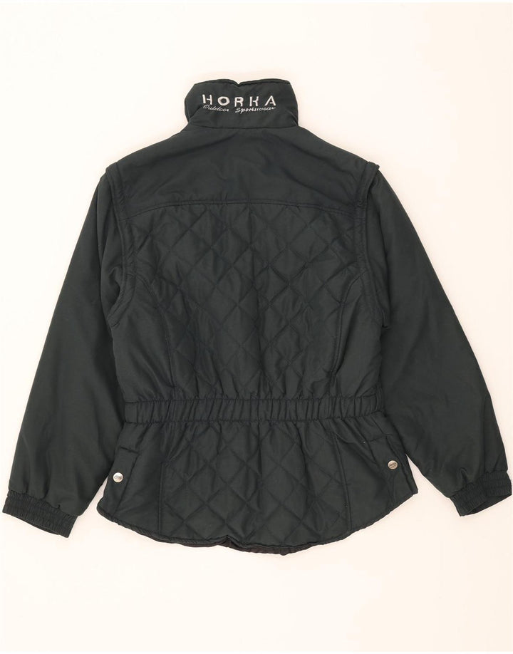 HORKA Womens Graphic Quilted Windbreaker Jacket UK 16 Large Black Vintage Horka and Second-Hand Horka from Messina Hembry 