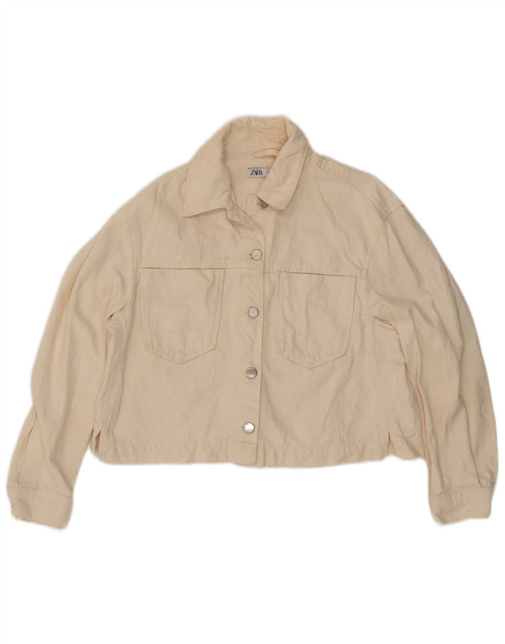 Zara ženska crop prevelika traper jakna UK 10 Mala bijela